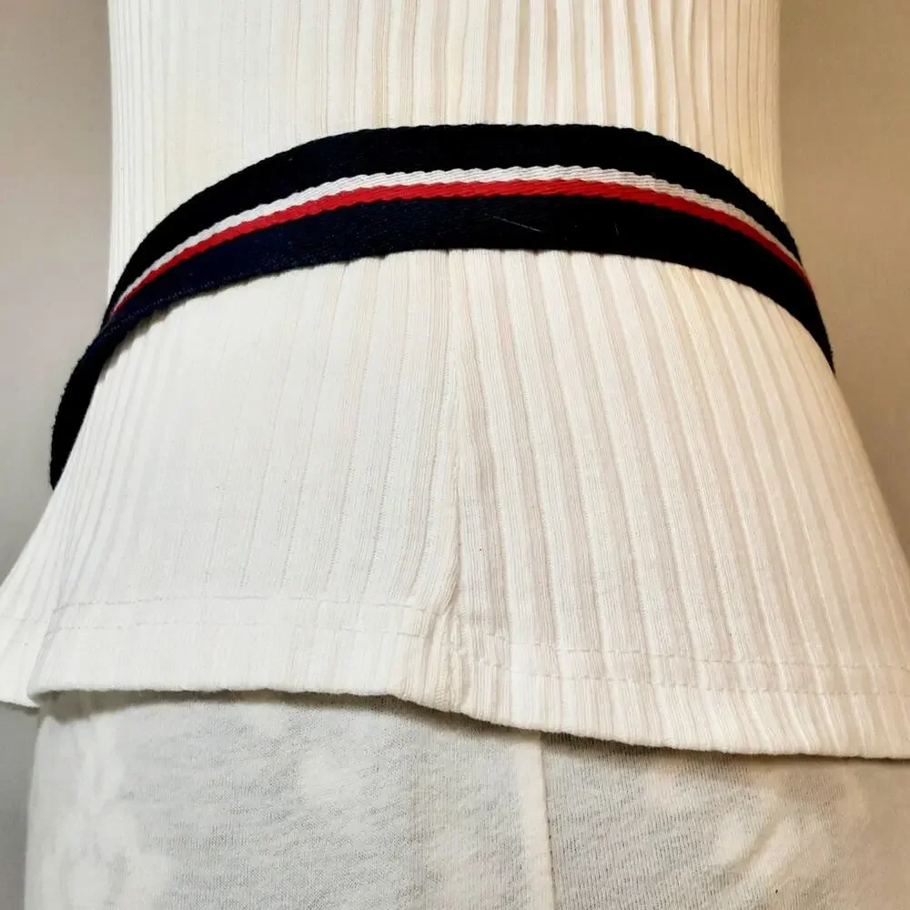 💎Tommy Hilfiger Red White Blue Stripe Soft Canvas Belt One Size